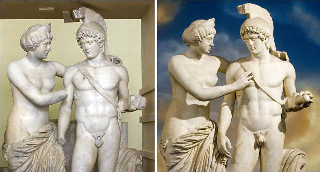 Comparación de la estatua original (izquierda) y la estatua después de la restauración. REUTERS