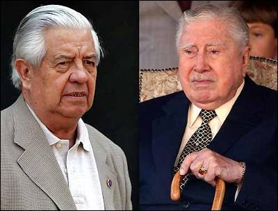 A la izquierda, Juan Manuel Contreras, jefe de la temible DINA. A la derecha, el dictador Augusto Pinochet, ya fallecido.