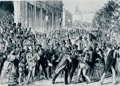 Las calles de Nueva York durante el viernes negro en que se desató el pánico bursátil de 1873.