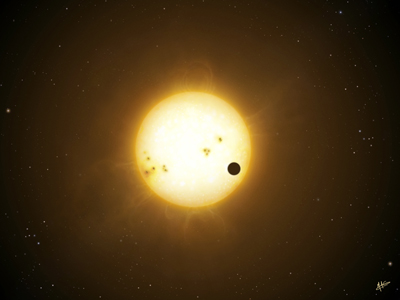 Reconstrucción de un planeta gigante orbitando su estrella. ESA/ C.CARREAU