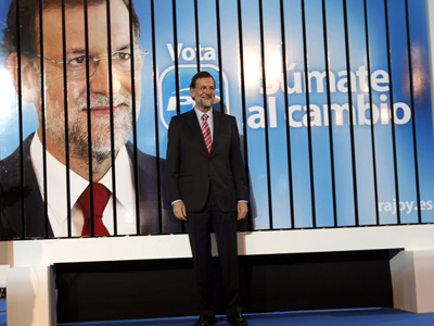 Mariano Rajoy, en el arranque de campaña en Castelldefels (Barcelona).