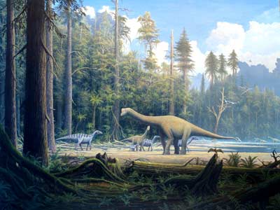 Ilustración de dos 'Europasaurus holgeri' junto a varios iguanodones en la Baja Sajonia. - Gerhard Boeggemann