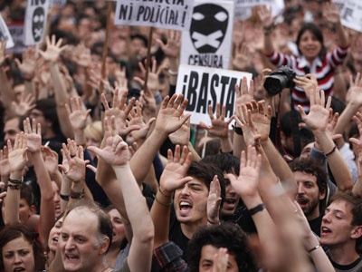 Imagen de las protestas de este martes en la Puerta del Sol.
