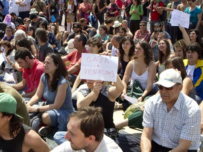 'Indignados' de Barcelona se han concentrado hoy en la Plaza de Catalunya. EFE