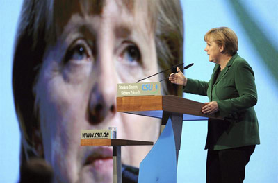 La canciller alemana, Ángela Merkel, durante el Congreso ordinario de la Unión Socialcristiana (CSU) en Múnich. -