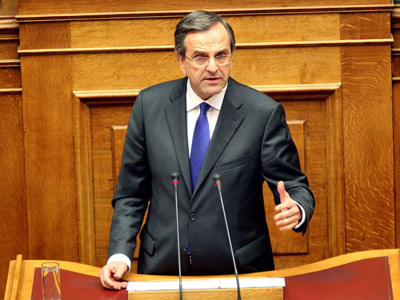 El primer ministro griego, Antonis Samarás, en el Parlamento. EFE