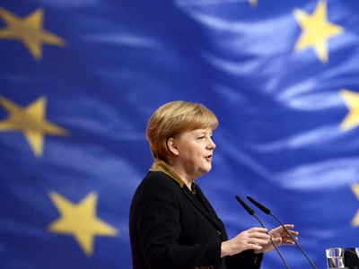 Angela Merkel en su discurso durante el congreso de la CDU.