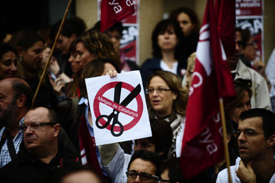 Protesta de los médicos del Hospital Vall d'Hebron de Barcelona contra los ajustes, el pasado mes de noviembre.-