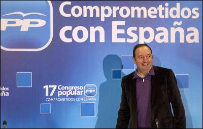 Pedro Sanz en Sevilla, donde preside la comisión organizadora del congreso del PP.