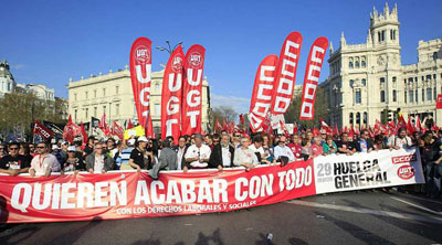 Manifestación sindical, hace tres meses, en el centro de Madrid.