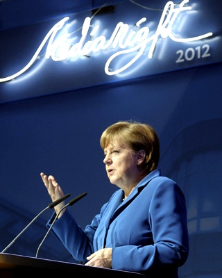 La canciller Angela Merkel habla en el Konrad Adenauer Haus de Berlin.