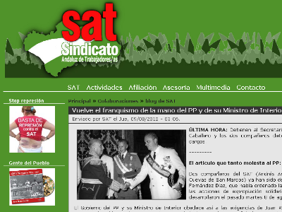 Captura de la página web del SAT donde se puede ver la foto de Franco con Fraga.