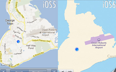 Diferencia de detalle entre Google Maps y Mapas de Apple.- The Amazing iOS 6 Maps