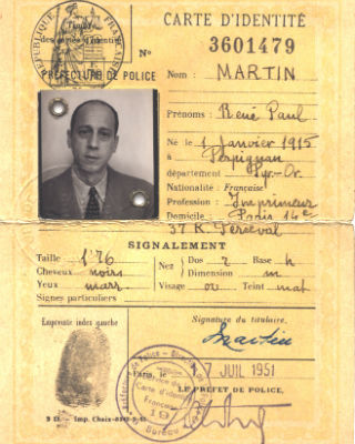 Carta de identidad utilizada por Grimau para entrar a España.