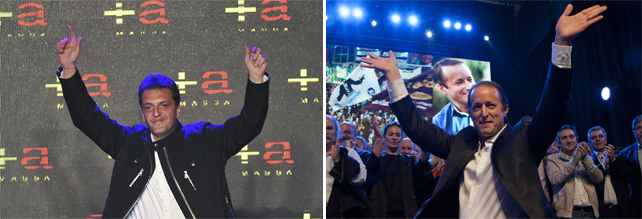 Los dos principales candidatos en las elecciones legislativas argentinas. A la izquierda, el opositor Sergio Massa, y a la derecha, el oficialista Martín Insaurralde.