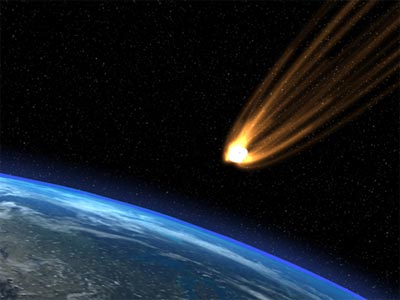 Recreación artística de un asteroide aproximándose a la Tierra.