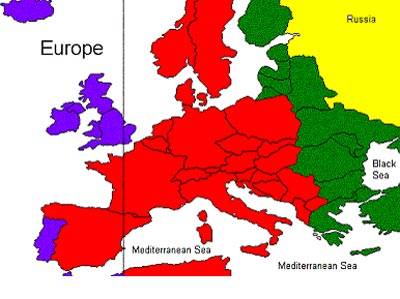 Mapa europeo de los husos horarios, tras el cambio impuesto.