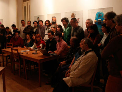 Miembros de diferentes colectivos ciudadanos europeos durante la rueda de prensa ofrecida en Lisboa. JAIRP VARGAS