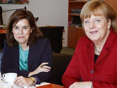 La vicepresidenta y la canciller alemana, en su encuentro de hace tres meses. -EFE