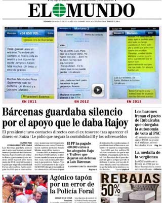 Captura de los mensajes entre Rajoy y Bárcenas difundida por 'El Mundo'.