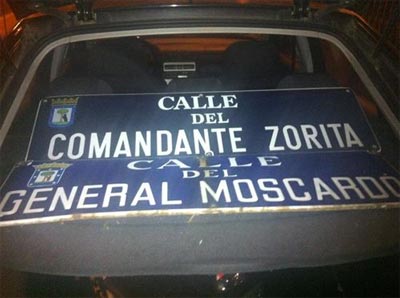 Arrancan placas de calles con nombres de militares franquistas. -FORO POR LA MEMORIA HISTÓRICA