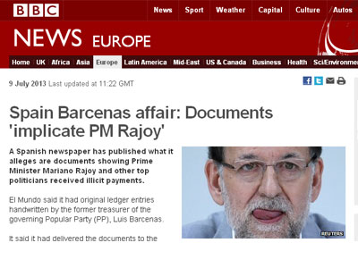 Mariano Rajoy y el caso Bárcenas, en la web de BBC.