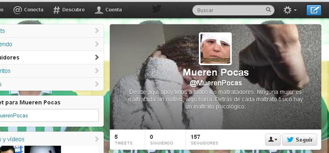Captura del perfil eliminado por Twitter por enaltecer el maltrato a la mujer.