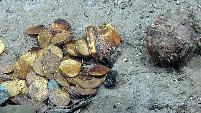 Algunas monedas del tesoro recuperado por el 'Odyssey'.