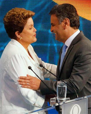 Dilma Rousseff y Aécio Neves tras un debate televisado.
