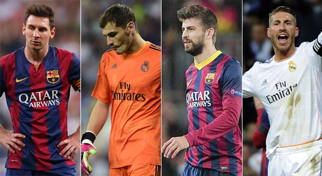 Leo Messi, Iker Casillas, Gerard Piqué y Sergio Ramos. REUTERS / EFE / AFP