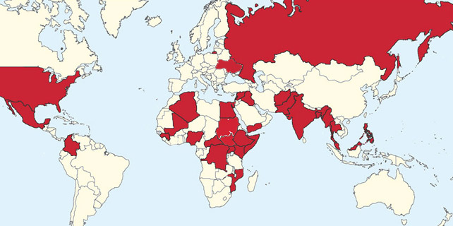 Mapa con las guerras del mundo, del  Programa de Datos sobre Conflictos de la Universidad de Uppsala.