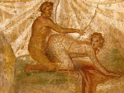 Escena erótica en un fresco de Pompeya. /