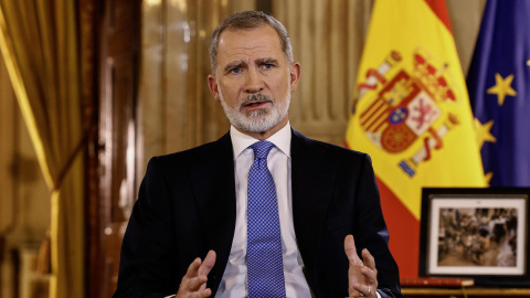 Felipe VI en su tradicional mensaje de Navidad, grabado en el Salón de Columnas del Palacio Real, a 24 de diciembre de 2024.