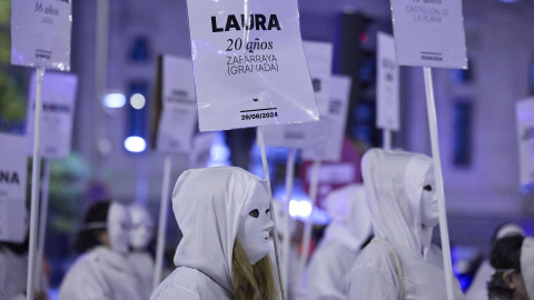 Manifestantes de una de las marchas organizadas en Madrid con motivo del 25N, Día Internacional para la Eliminación de la Violencia contra la Mujer.