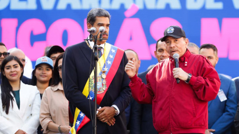 El presidente de Nicaragua, Daniel Ortega, habla junto al líder chavista Nicolás Maduro este viernes, 10 de enero de 2025, en Caracas.