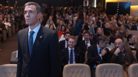 El presidente del Gobierno, Pedro Sánchez, durante el acto 'HispanIA 2040: cómo la inteligencia artificial mejorará nuestro futuro', en la Fundación Ramón Areces.