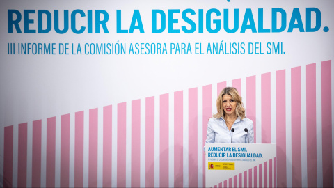 La vicepresidenta segona del govern espanyol, Yolanda Díaz, a l'acte de presentació de l'informe de la comissió d'experts sobre l'SMIData de publicació: dimecres 15 de gener del 2025, 13:58Localització: MadridLa vicepresidenta segona del govern espanyol, Yolanda Díaz, a l'acte de presentació de l'informe de la comissió d'experts sobre l'SMI