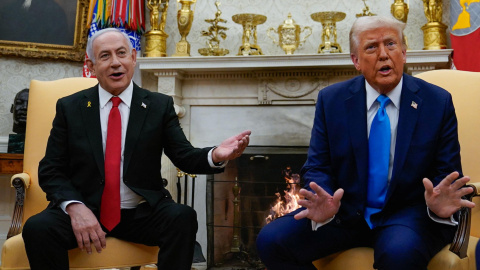 El primer ministro israelí, Benjamin Netanyahu, junto al presidente de EEUU, Donald Trump, en la Casa Blanca.