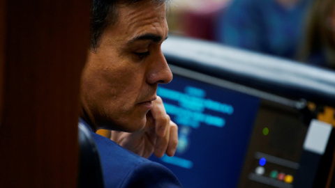 El presidente del Gobierno, Pedro Sanchez, en su escaño, en una sesión de control en el Congreso de los Diputados. REUTERS/Juan Medina