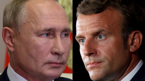  A la izquierda, el presidente ruso, Vladimir Putin; a la derecha, el presidente francés Enmanuel Macron.- AFP