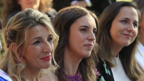 Yolanda Díaz (i), Irene Montero (c) e Ione Belarra, en una imagen de archivo.- EFE