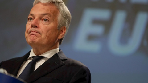 El comisario europeo de Justicia, Didier Reynders, durante una rueda de prensa el 8 de julio de 2021. - STEPHANIE LECOCQ / EFE