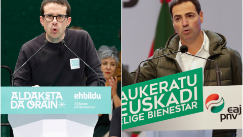 El candidato de EH Bildu, Pello Otxandiano (i) y el del PNV, Imanol Pradales (d).- Javi Colmenero y Luis Tejido/EFE