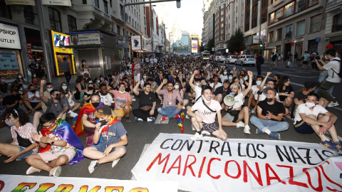  Manifestación celebrada este lunes en Madrid para condenar la brutal agresión que acabó este sábado con la vida del joven Samuel Luiz, de 24 años, en A Coruña, un crimen por el que se ha continuado tomando declaración a los testigos sin que por el