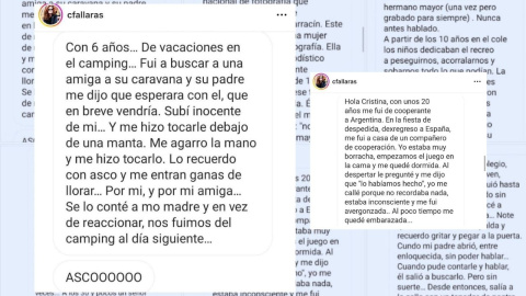 Capturas de pantalla de los testimonios de las mujeres víctimas de violencias machistas en la cuenta de Cristina Fallarás.