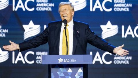  El expresidente estadounidense Donald Trump habla en la Cumbre Nacional del Consejo Israelí-Estadounidense (IAC) celebrada en el Washington Hilton en Washington, D.C. Foto: Michael Brochstein/ZUMA Press Wire/dpa