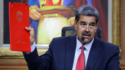  El presidente de Venezuela, Nicolás Maduro, habla durante una rueda de prensa, en el Palacio de Miraflores en Caracas (Venezuela). Imagen de archivo. EFE/ Ronald Peña R.