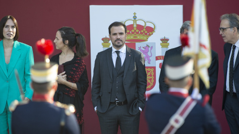 Alberto Garzón, durante el desfile del 12 de octubre 'Día de la Fiesta Nacional', en la plaza de Cánovas del Castillo, a 12 de octubre de 2023, en Madrid (España).- Alberto Ortega / Europa Press