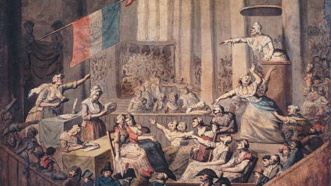 Reunión de un club de mujeres patriotas en una iglesia durante la Revolución Francesa (1789-1799).