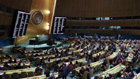  Meeting en la Asamblea General de las Naciones Unidas para debatir acerca de la guerra en Ucrania, Rusia y los Derechos Humanos el pasado 7 de abril.- Ministerio de Asuntos Exteriores